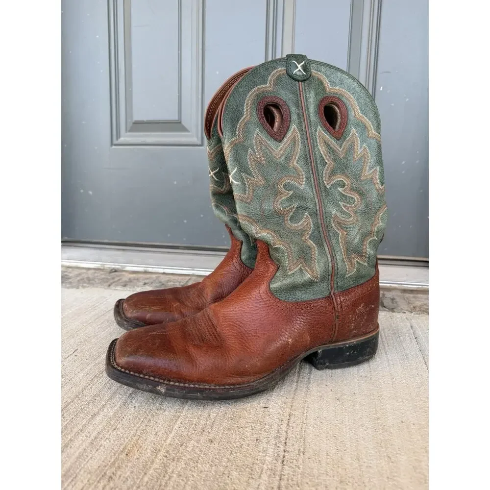 Twisted X 14 Inch Western Square Toe Cowboy Leather Boots, Size 10.5 EE